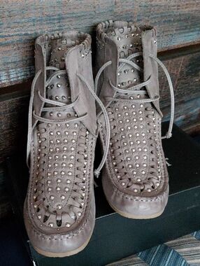 Sam Edelman Taupe Studded Moccasin Boots